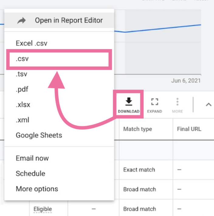 download google ads data to csv