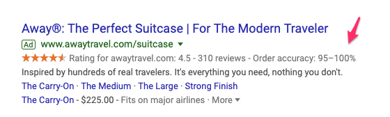 Example of a google action ad