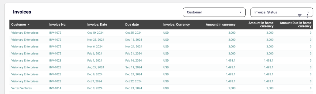 Revenue dashboard for Xero in Looker Studio - invoices table