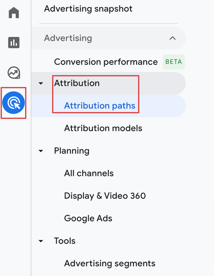 Heading to Attribution paths in Google Analytics 4
