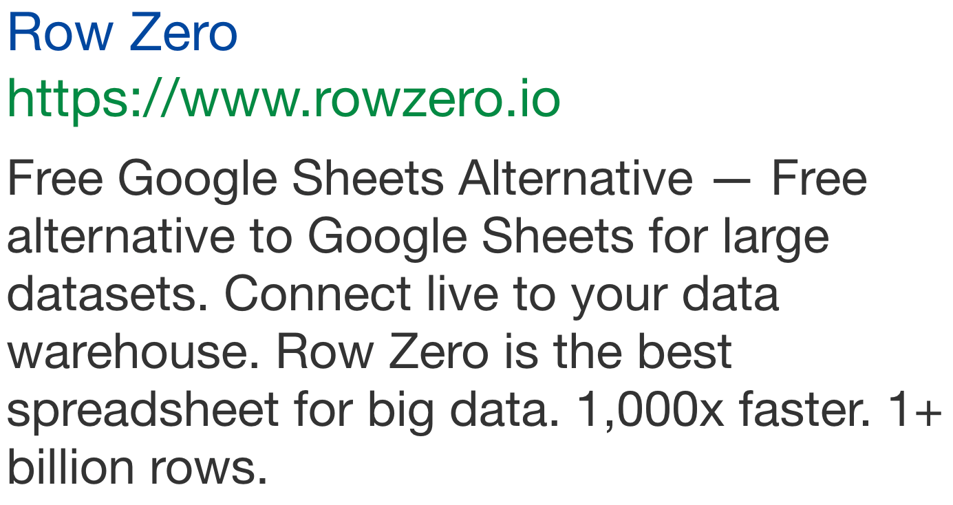 Row Zero ad on Google Ads