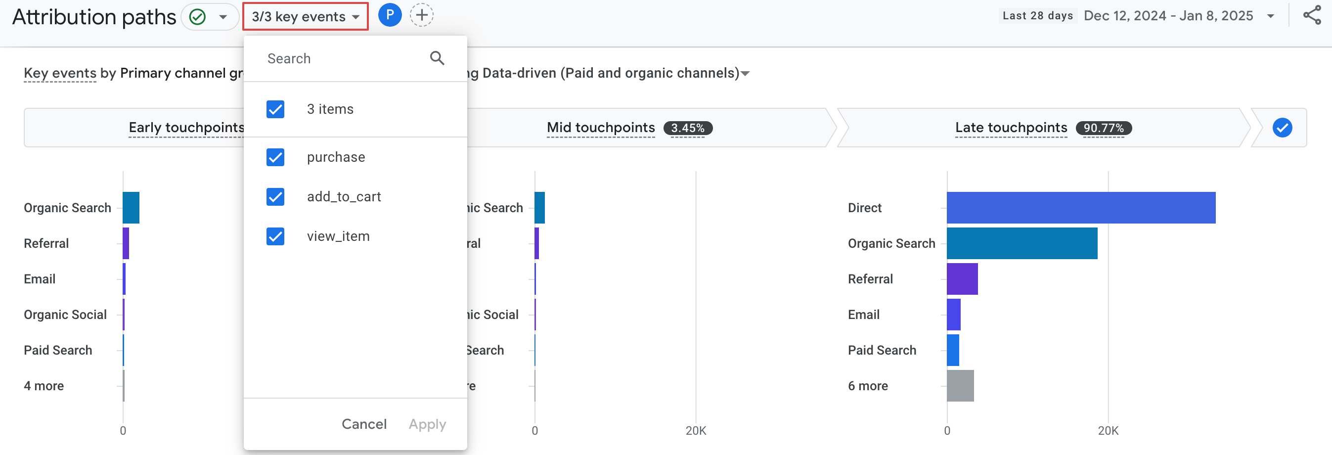 Choosing key events to check for impact on attribution in Google Analytics 4