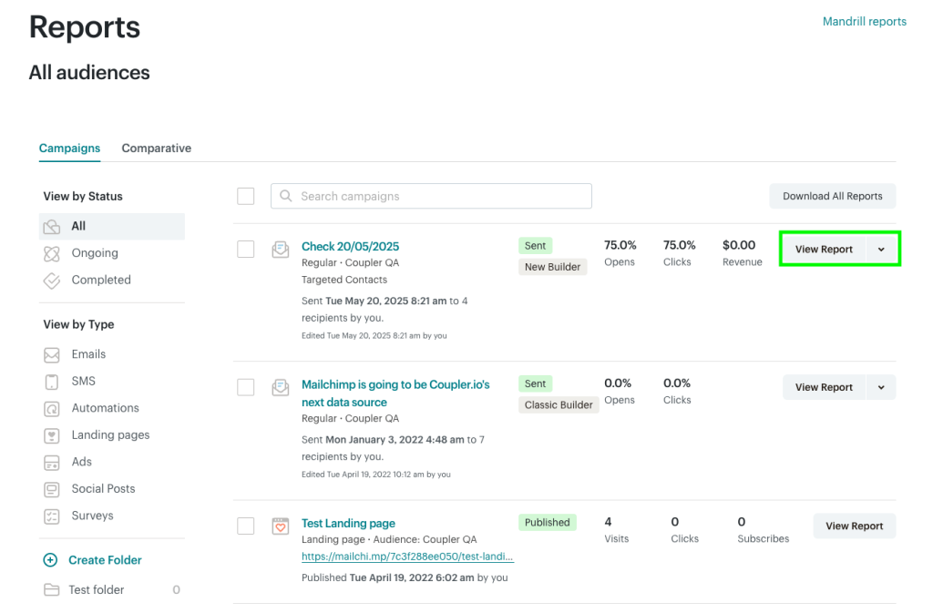 1 mailchimp campaign reports
