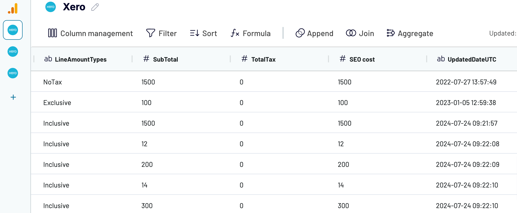 Previewing extracted Xero data in Coupler.io