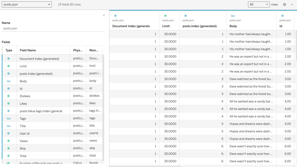 json imported into tableau