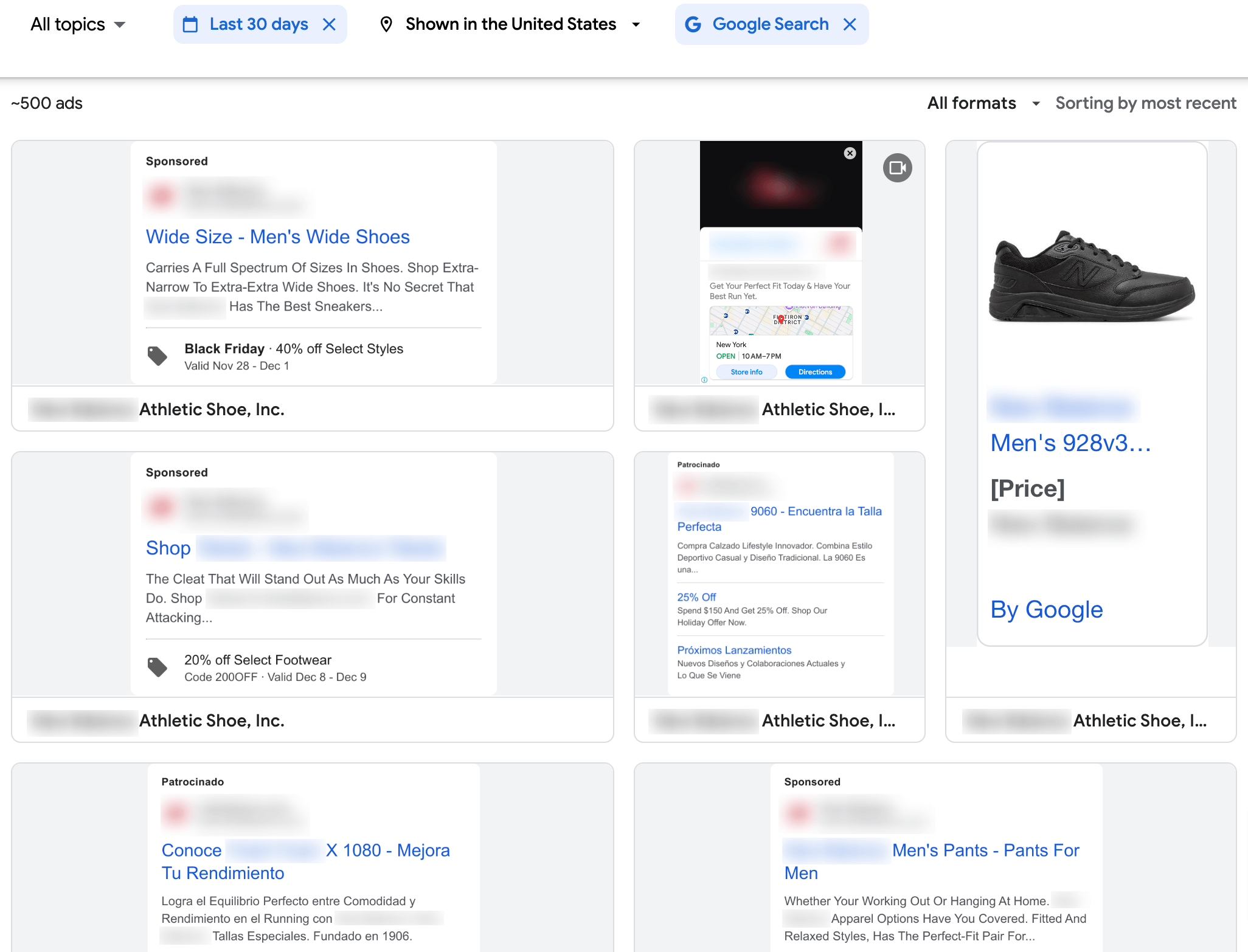 Looking for ad creatives in the Google Ads Transparency Center