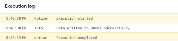 execution log