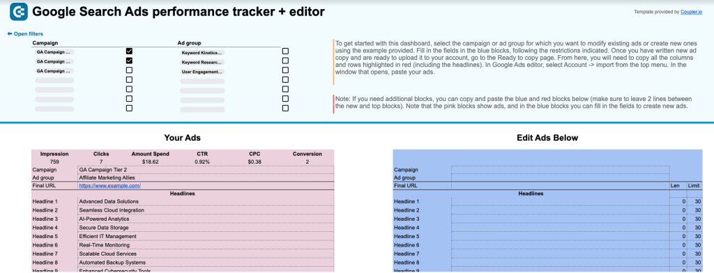 2 google search ads tracker editor template google sheets