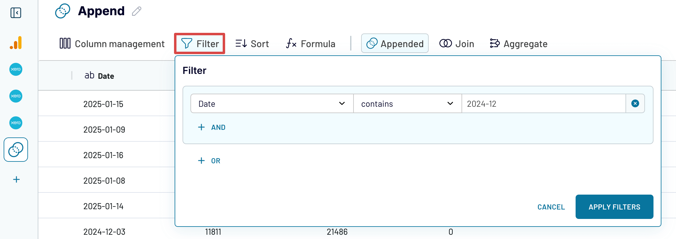 Filtering data in the Xero dataset with Coupler.io