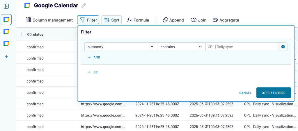 3. Filtering data being exported from Google Calendar into Google Sheets with Coupler.io
