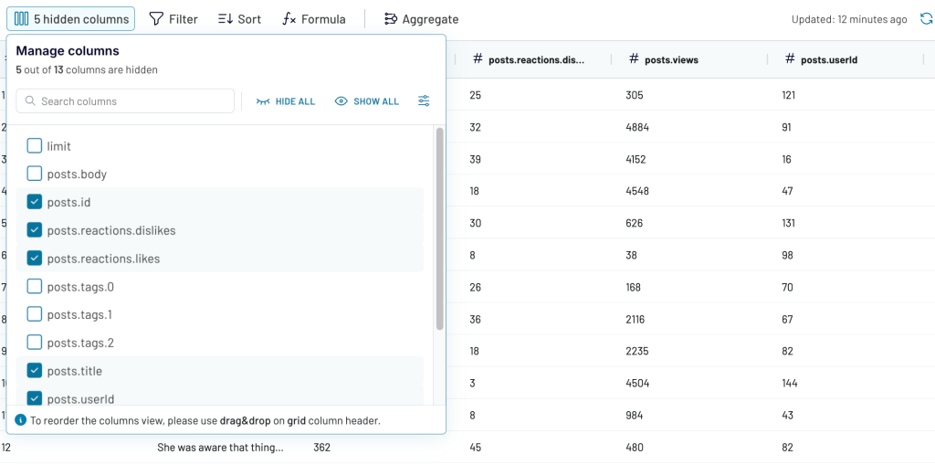 transform data in json
