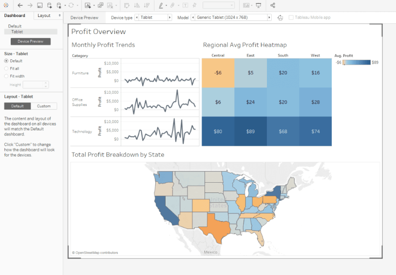 Tableau interface