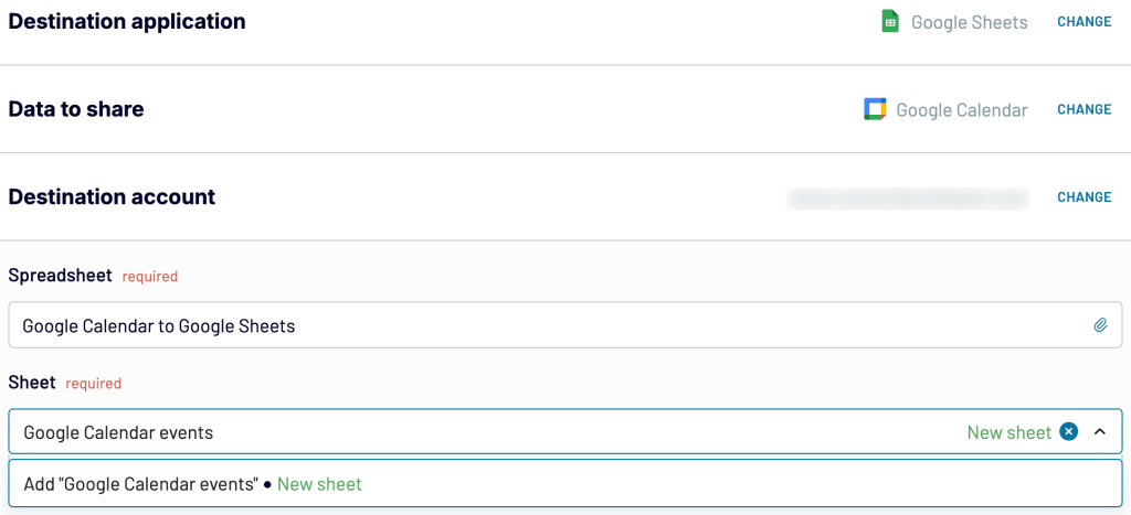 5. Setting up Google Sheets as the destination for Google Calendar data with Coupler.io