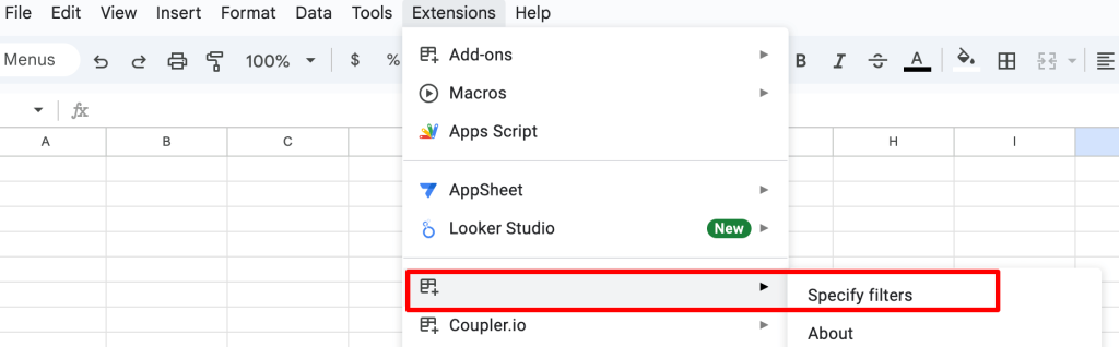 8. Starting the export with the Calendar to Sheet add on in Google Sheets