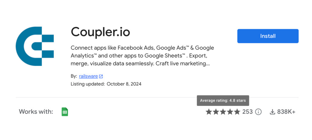 Coupler.io Google Sheets add on
