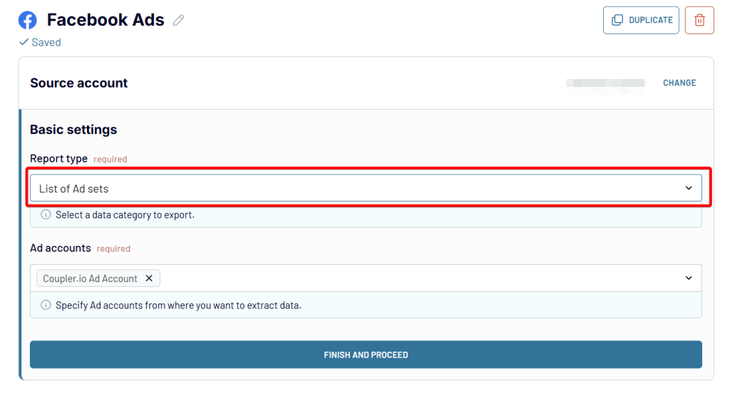 Facebook Ads export list of ad sets