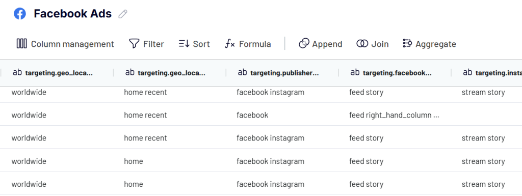 Facebook Ad sets targeting parameters