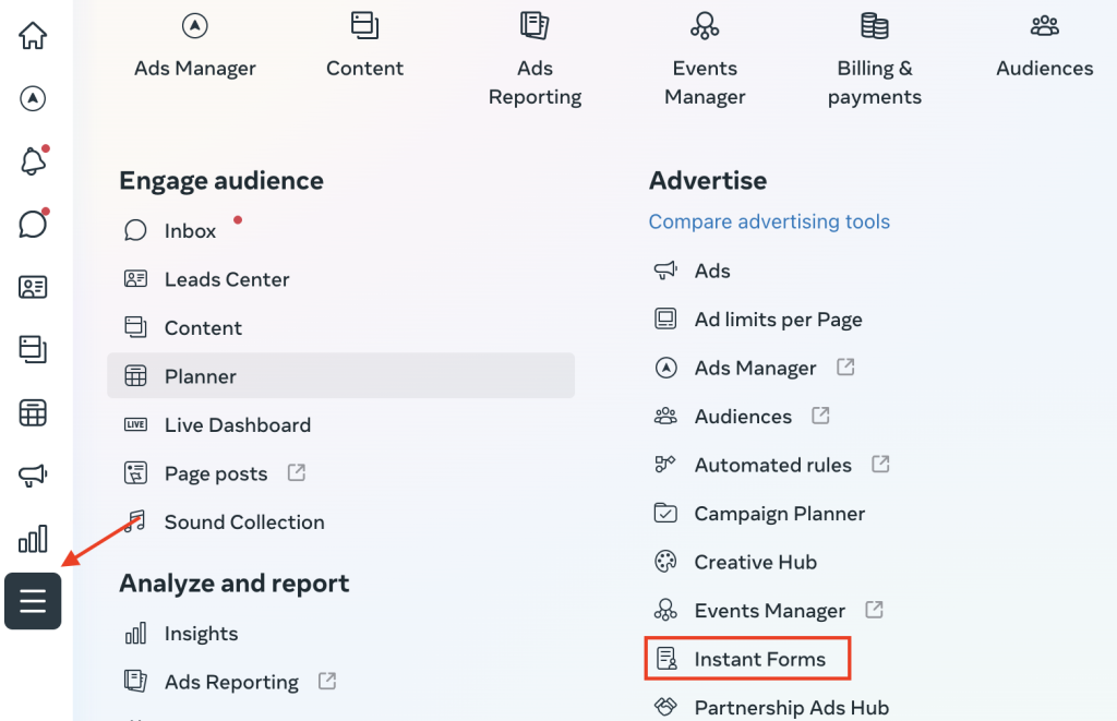 Facebook Ads leads export via FB Ads manager