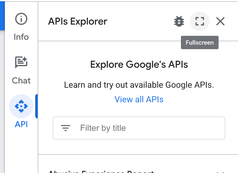 Api explorer full screen
