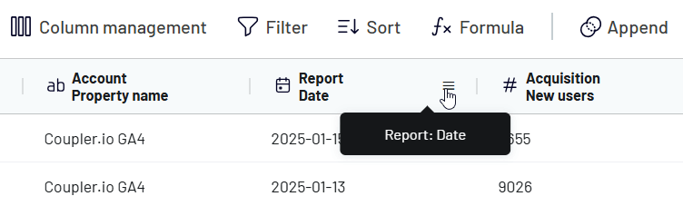 transformation column management edit