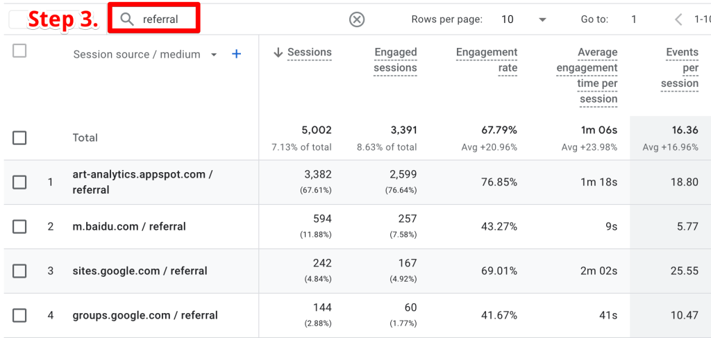 GA4 referral traffic filter