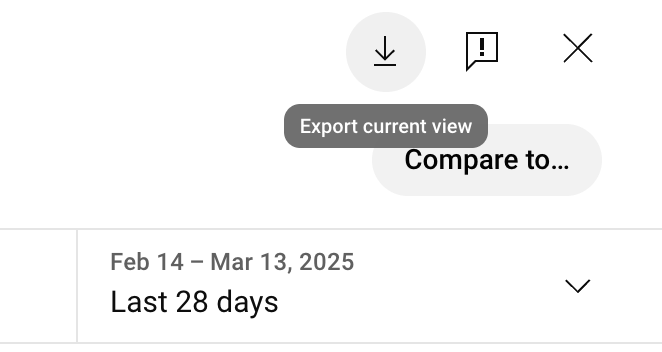 Exporting a current view from YouTube Analytics