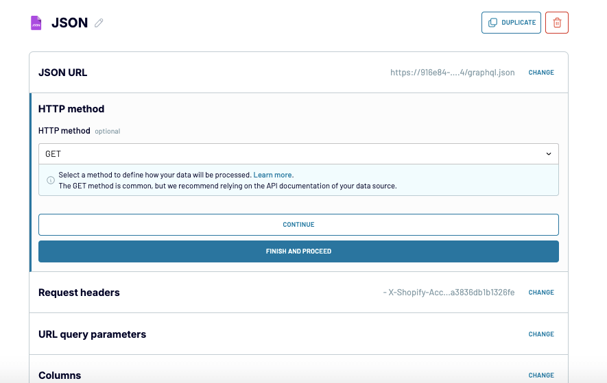 JSON settings