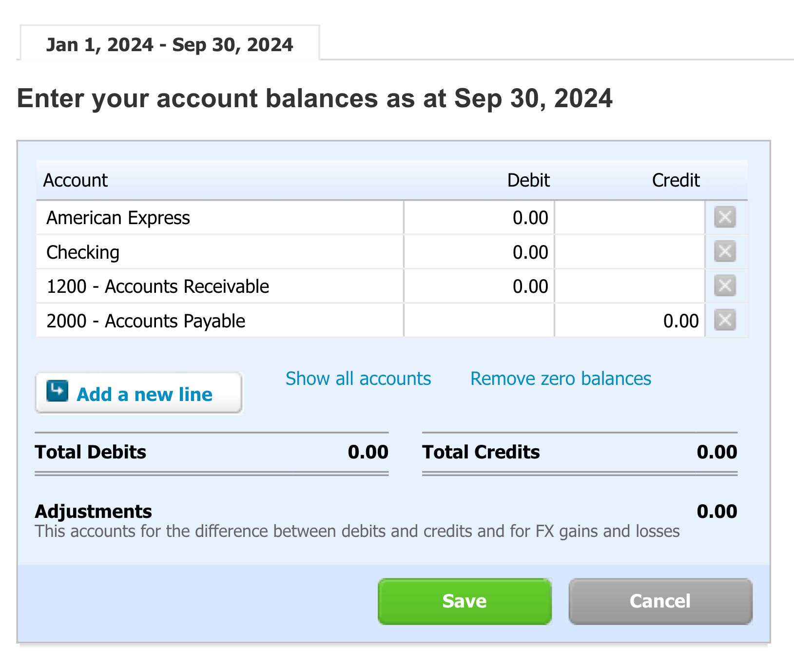 Entering your opening balance in Xero