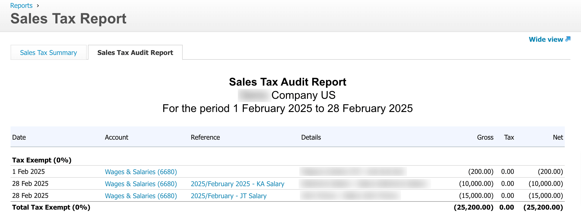 Sales tax audit report in Xero
