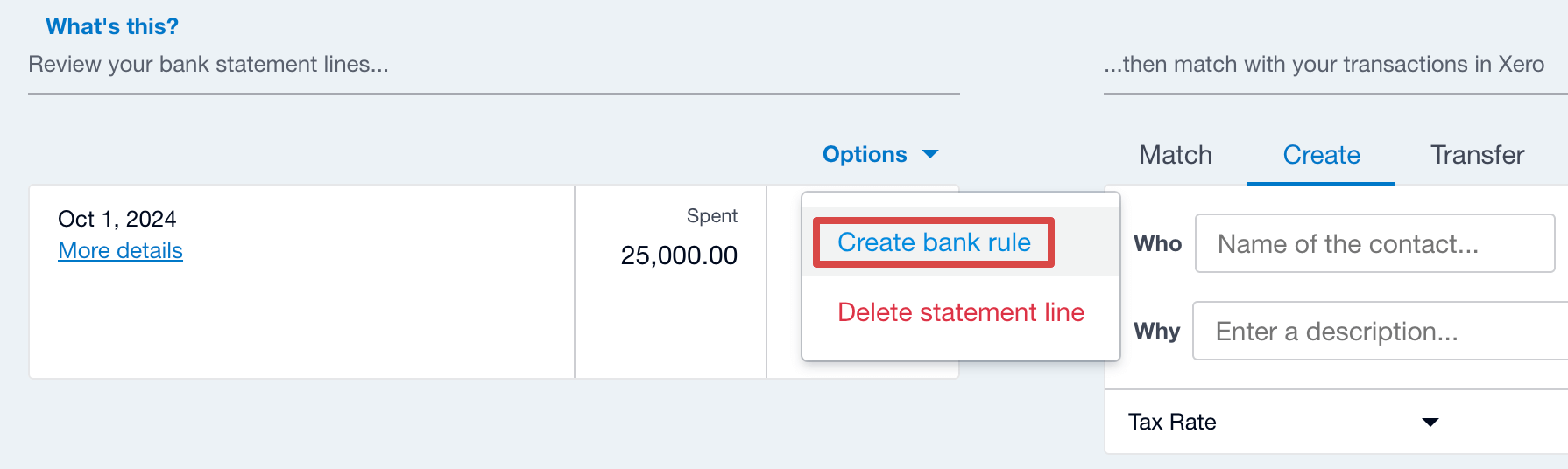Creating bank rules in Xero