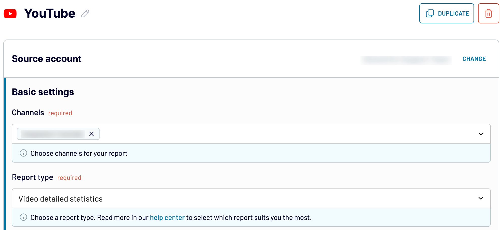 YouTube source settings with Coupler.io