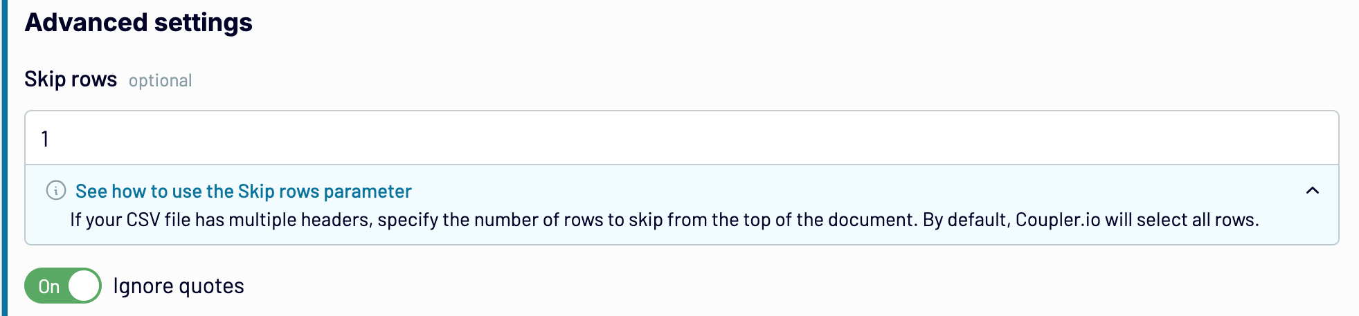 Skipping rows when extracting data from the CSV with Coupler.io