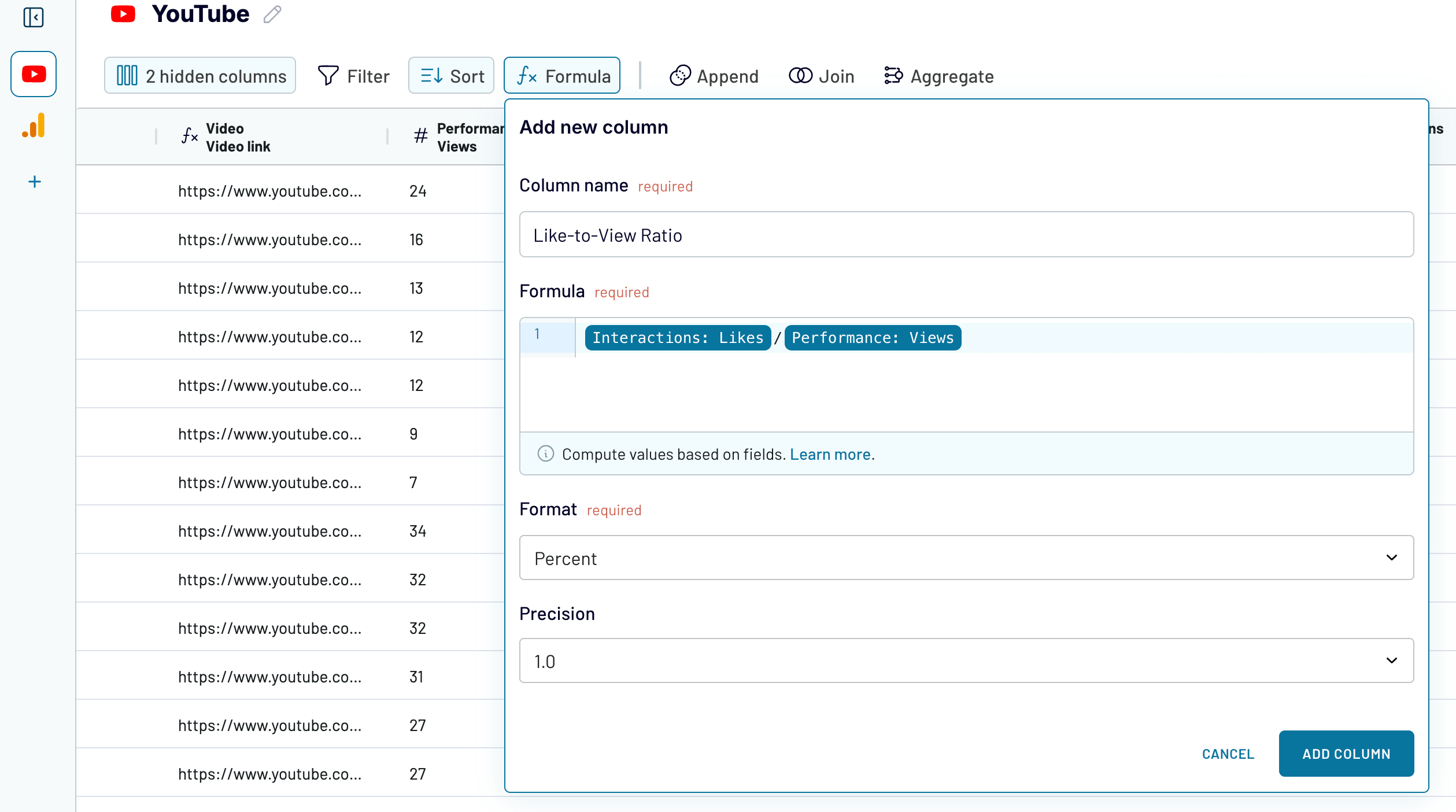 Creating a column with a custom formula using Coupler.io