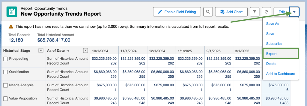 8. Exporting a report from Salesforce Lightning