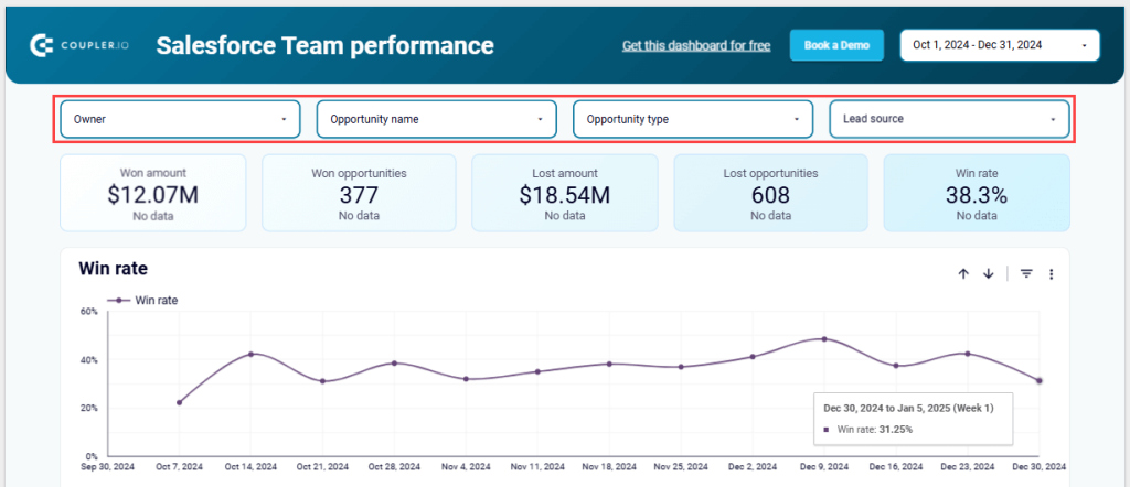 Figure 5.3.2. Sales team performance dashboard filters