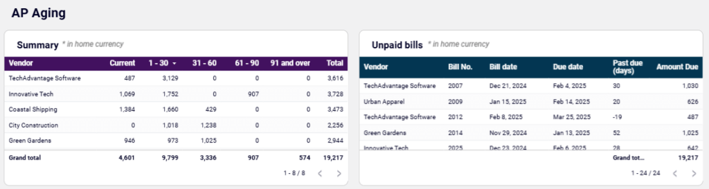 Coupler.io AP dashboard AP aging