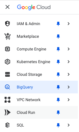 Go to the Google Cloud Console and select BigQuery