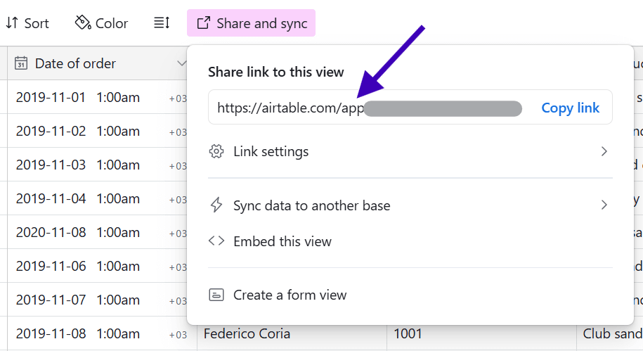 1 Shared URL of Airtable view