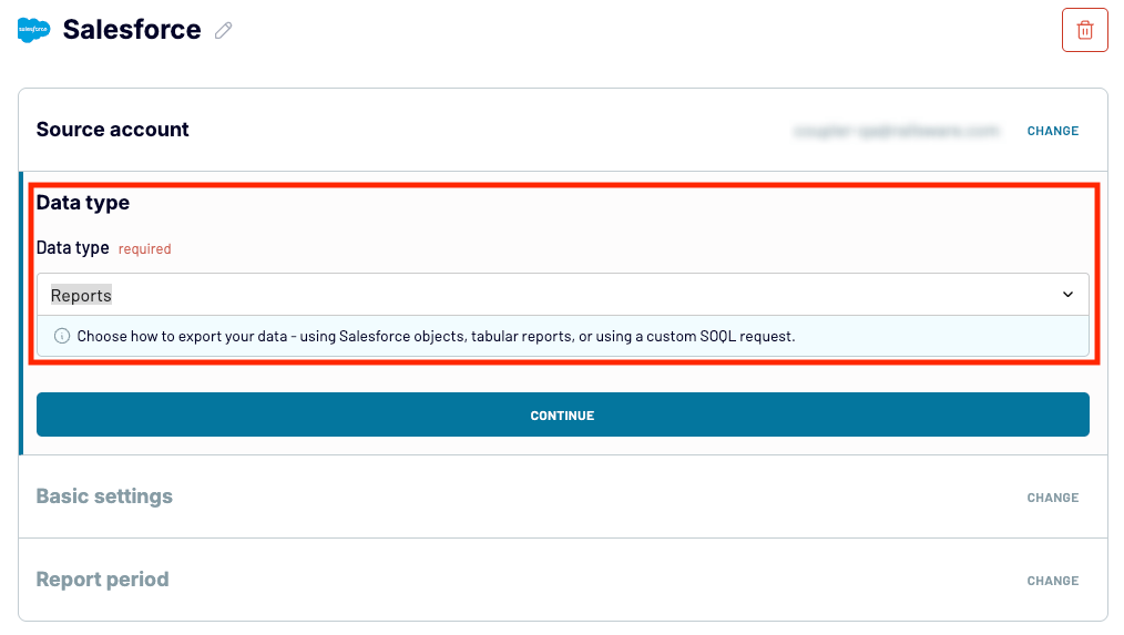 1 salesforce to excel choosing data type in coupler