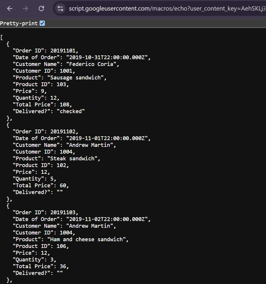 Example JSON file from Google Apps Script