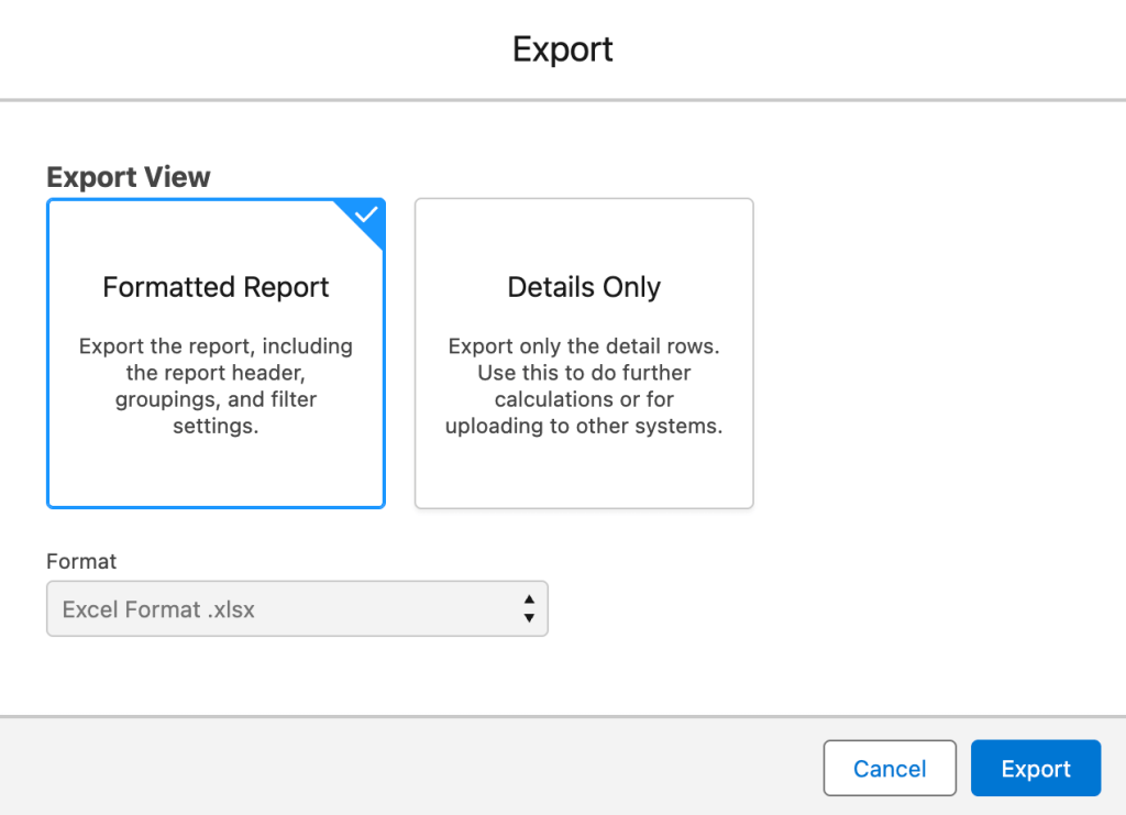 14 salesforce to excel choosing report format in salesforce lightning experience