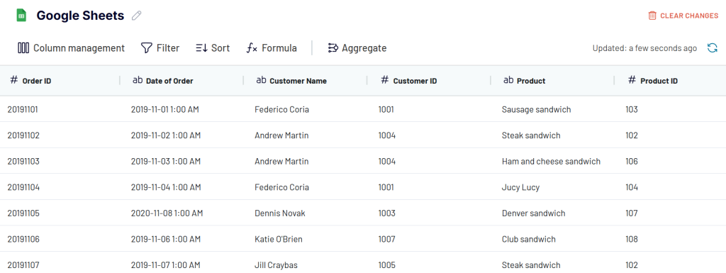 Google Sheets data transformation view in Coupler.io