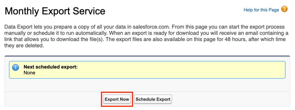 20 salesforce to excel start export wth data export service
