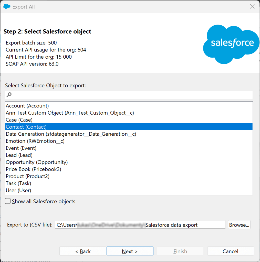 25 salesforce to excel choosing objects to export in data loader