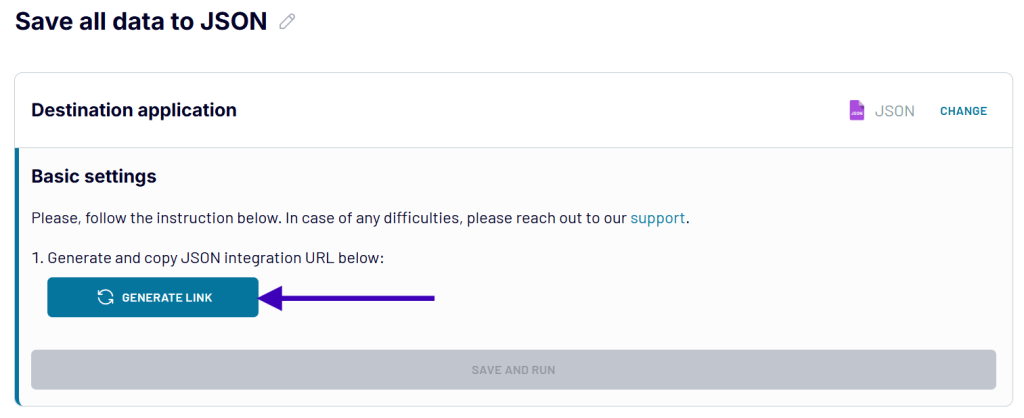 JSON integration URL generation