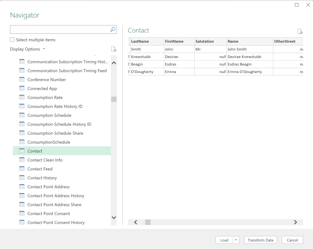 30 salesforce to excel power query navigator