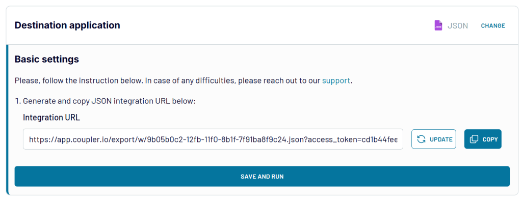 JSON integration URL example