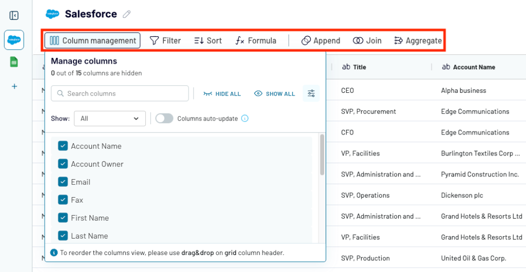 4 salesforce to excel trasnsformation options in coupler
