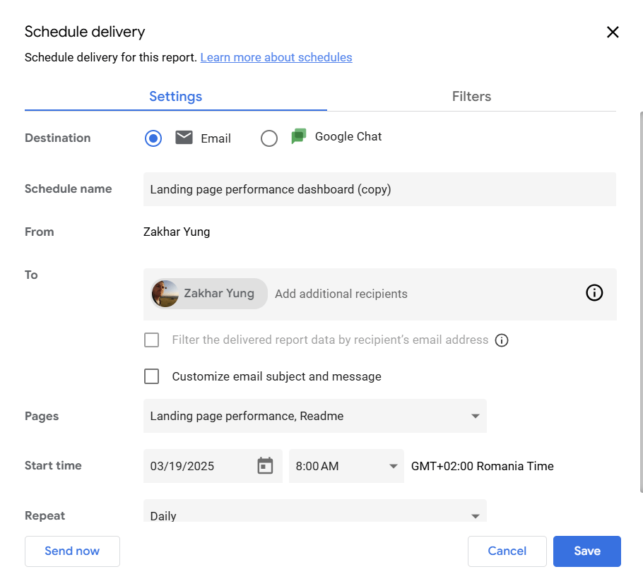 looker studio pro schedule delivery example