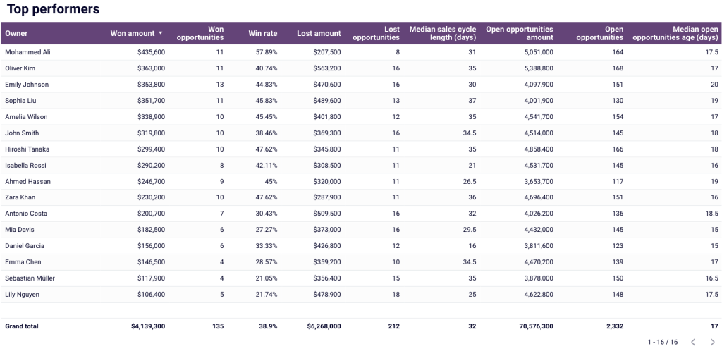 51 salesforce to excel salesforce team performance dashboard key sales metrics table